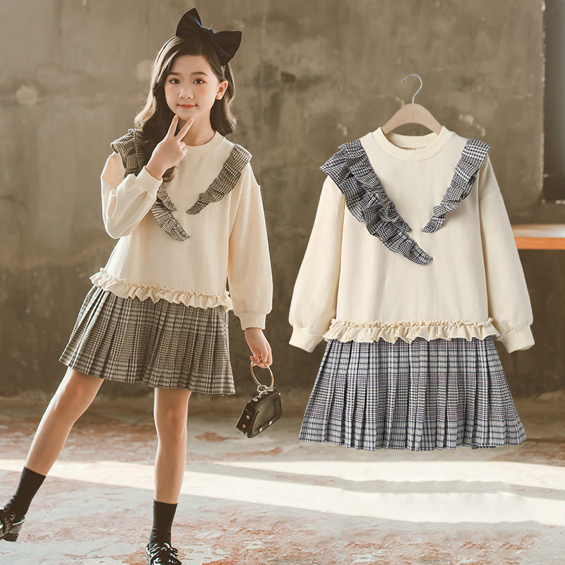 Big Kids Korean Style With Plaid Pleated Dress