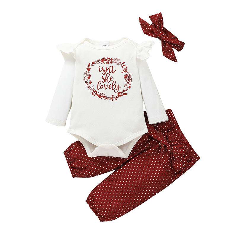 Baby Girls' Long-sleeved polka dot Trousers 3PC Set