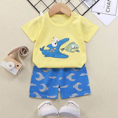 Summer Childrens Animal Print Short Sleeve T-shirt Set