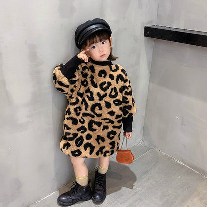 Autumn Winter  Long Sleeve Leopard Long Style Top