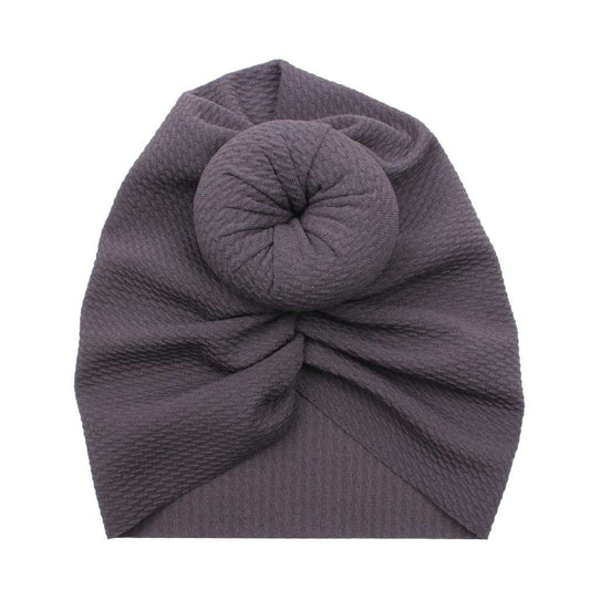 Baby waffle round ball headband in grey fabric for children's hair accessories.