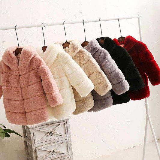 Big Kids Fur Coat Padded for Girls - Stylish Wool Blend