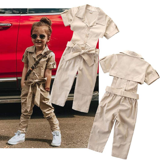 Girls Khaki One Piece Jumpsuit Stylish Summer Cotton Wear