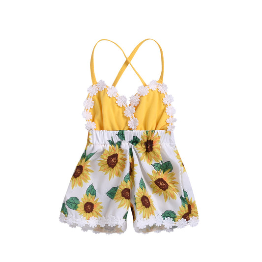 Baby Girls Sunflower Sling Lace Jumpsuit