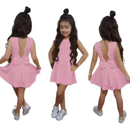 Girls Bow Solid Color dress