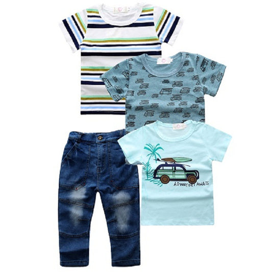 Boys T-shirt with Denim Jeans 4 Piece Set