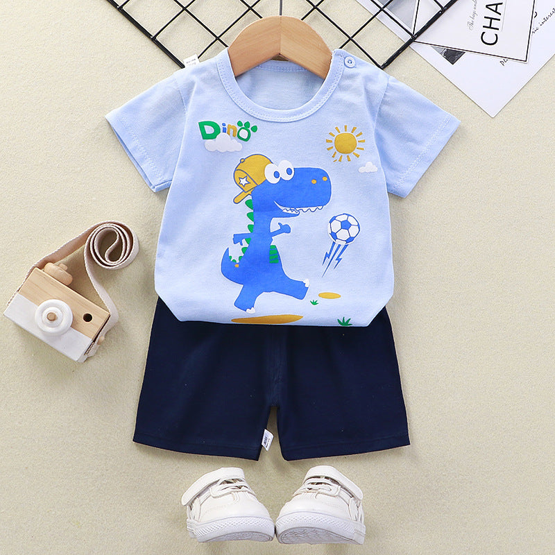 Summer Childrens Animal Print Short Sleeve T-shirt Set