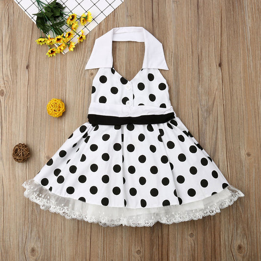 White Polka Dot Pattern Cotton Cute Princess Dress