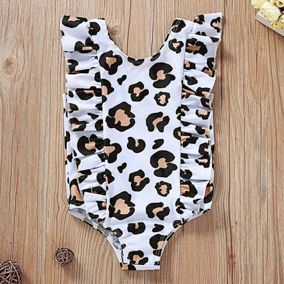 Girls Summer Leopard Print One Piece Swimsuit