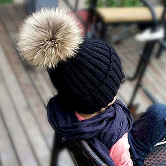 Autumn and winter hair ball children's wool hat