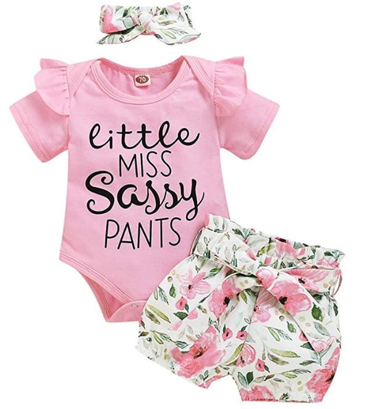 Cute Baby Girl Flower Summer Cotton Three-piece Set