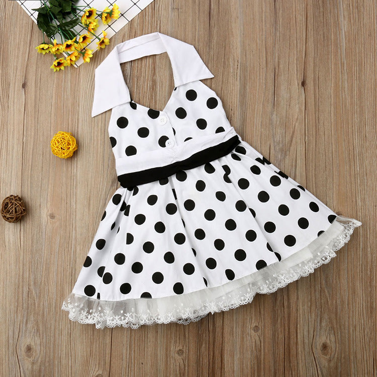 White Polka Dot Pattern Cotton Cute Princess Dress