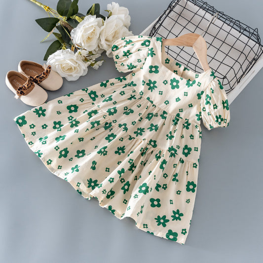 Baby Girl Casual Green Flower Western Style Pretty Dress