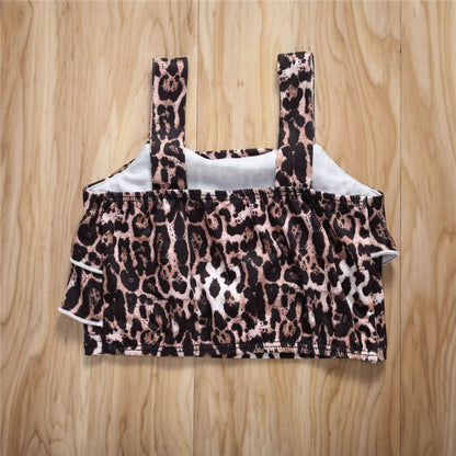 Girls Leopard Short Sleeve Summer 3pc Set