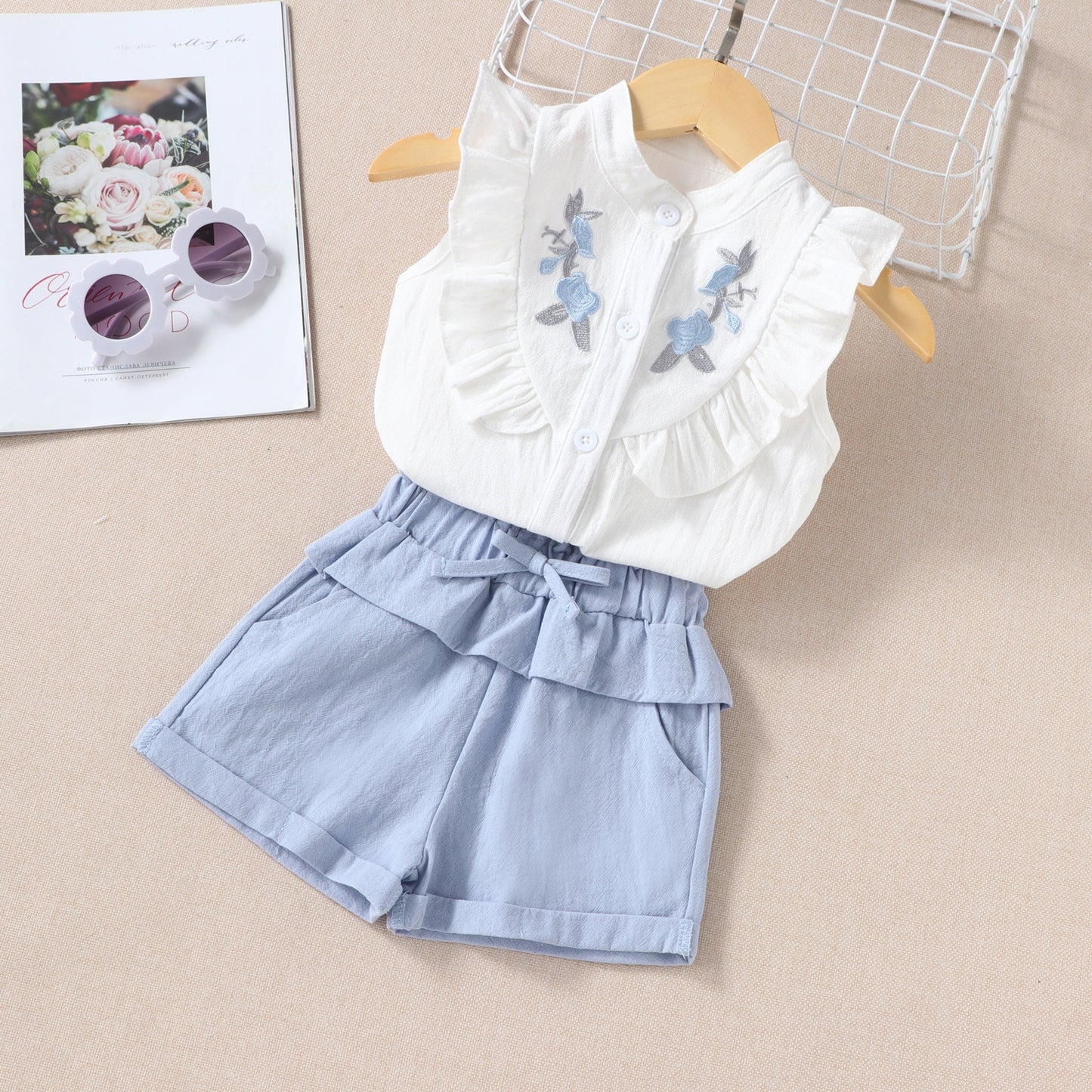 Summer Casual Sleeveless Shirt And Shorts Two-piece Set