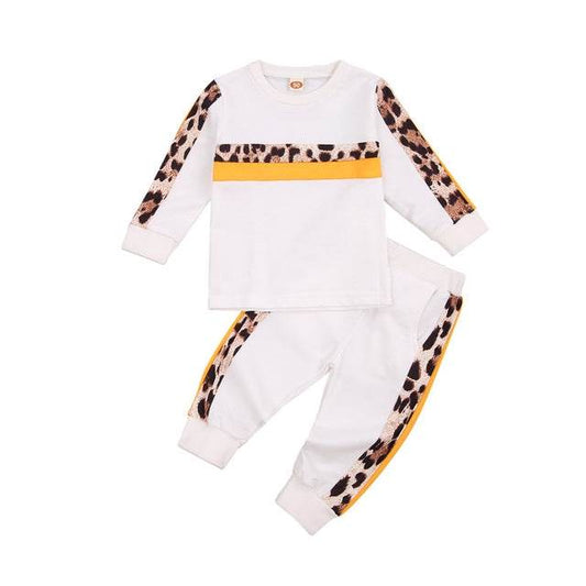 Girls leopard tracksuit for winter, featuring leopard print accents for ages 3 months to 14 years.