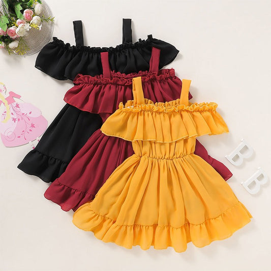 Girls Fashion Casual Solid Color Dresses