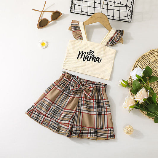 Camisole Plaid Shorts Summer Two Piece Set