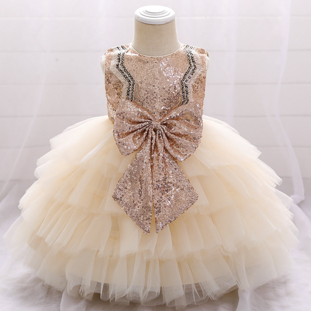 Baby Sequined Bow Children Princess Dress Gown