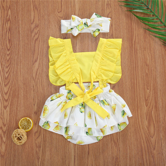 Summer Lemon Print Sleeveless Romper Dress