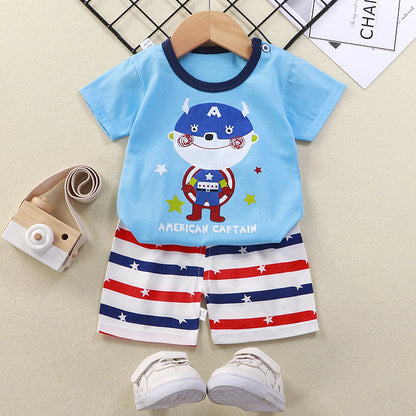 Summer Childrens Animal Print Short Sleeve T-shirt Set