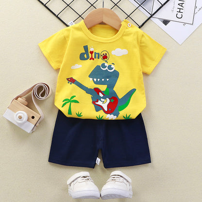 Summer Childrens Animal Print Short Sleeve T-shirt Set