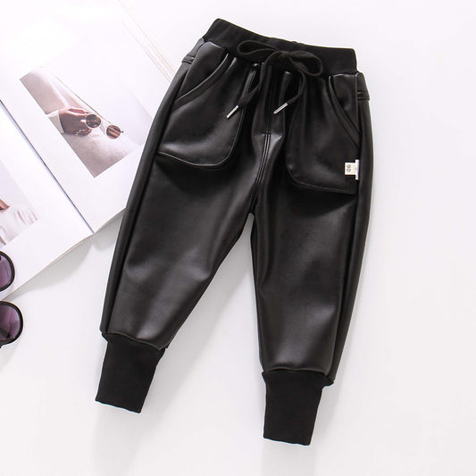 Boys and Girls Autumn And Winter Leather Pants